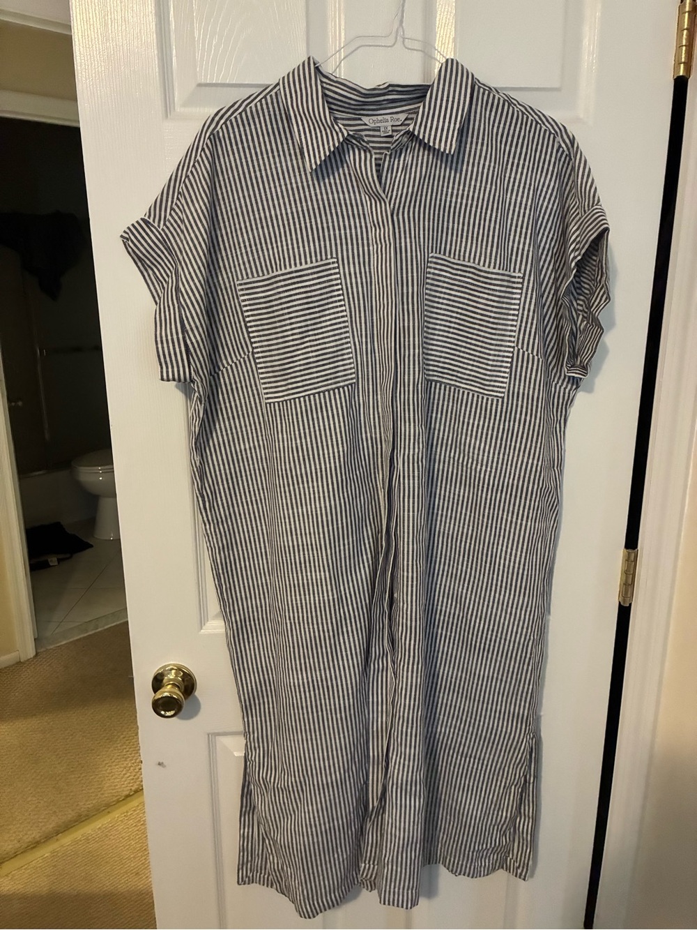 Striped Midi Shirt Dress in Navy & White